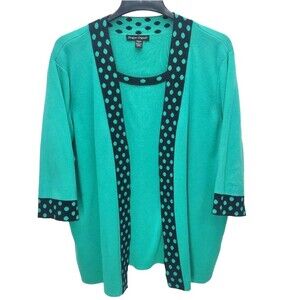 Designers Originals 1pc Sweater Womens 1X Green Black 3/4 Sleeves Grannycore